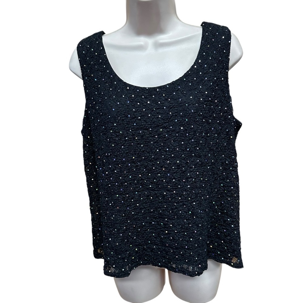 R&M Richard’s women’s black tank top with sequins glittery whimsigoth size 14